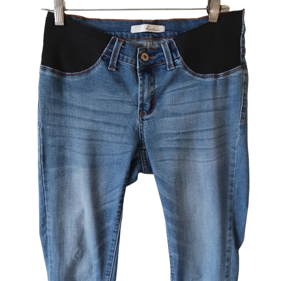 Kancan Maternity Skinny Jeans Size 26 Side Panel Low Rise Medium Wash Raw Hem - Picture 4 of 15